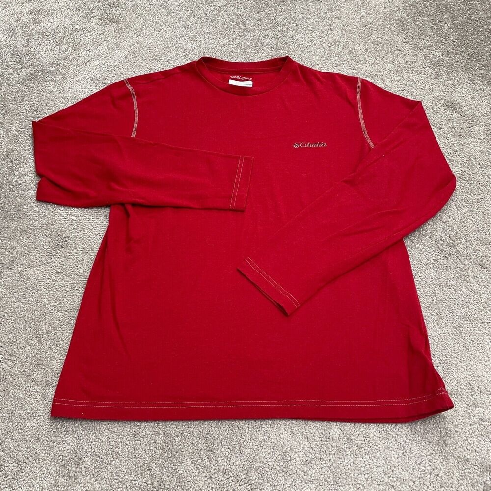 Columbia Omni Wick Shirt Mens Large Red Long Sleeve Crew Neck Casual Outdoor Top